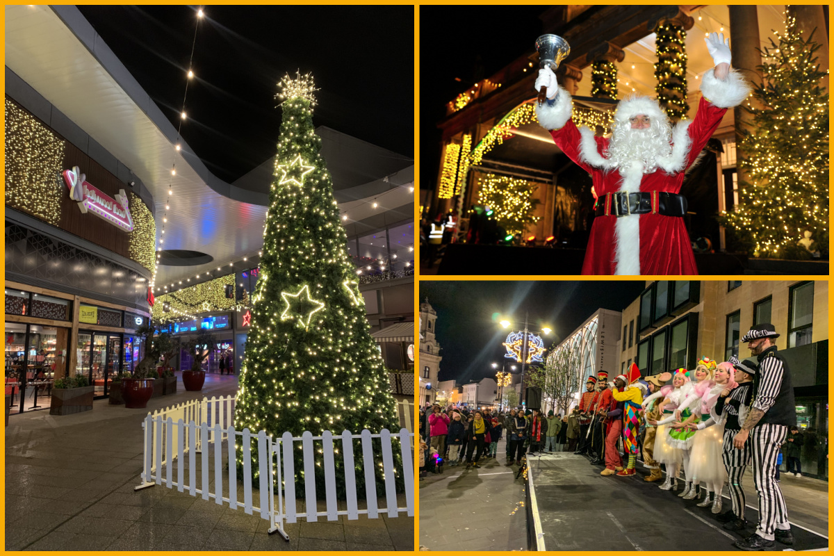 Christmas lights and entertainers at The Brewery Quarter, Pittville Pump Room and Cheltenham High Street
